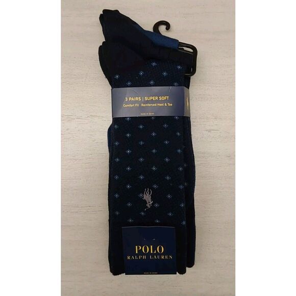 Polo Ralph Lauren Mens Navy Blue Comfort Fit 3-Pack Casual Crew Socks Size 10-13 - Picture 1 of 7